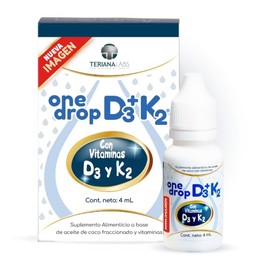 Vitamina ONEDROP D3 + K2 | Frasco de 4 ML (120 Gotas) | Rinde +3 meses | Para Niños y Adultos | 400 UI por Gota | Suplemento diario | Sin Azúcar | Sin