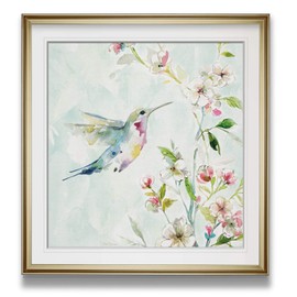 Hummingbird III Bird Framed Wall Art Colorful Animal Pictures Giclee Prints with Gold Frame Spring Wall Decor Minimalist Botanical Painting for Living Room, Bedroom, Bathroom