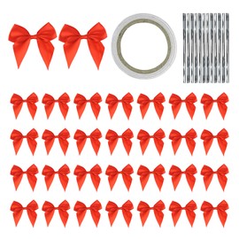 WisePoint Satin Ribbon Mini Bows - 30pcs, 7cm with Double-Sided Adhesive Tape & Gift Wire, Silk Self-Adhesive Bows for Decorate Gifts & DIY Packaging, Wedding & Party (Red)