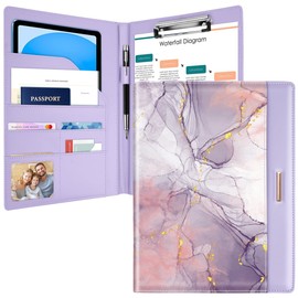 Padfolio/Resume Portfolio Folder for Women Men, WAVEYU Cute Chic Padfolio Cover Folder, Conference/Legal Document Organizer with Letter/A4 Size Clipboard, Document Sleeve, Purple Marble