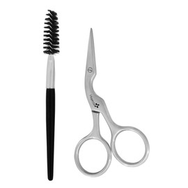 5Pcs Tweezers Set - Eyebrow Grooming Kit with Curved Stainless Steel Scissors, Spoolie Eyebrow Brush in Black Case - Eye brow Kit for Men and Women