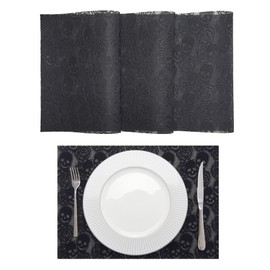 Yachirobi 4pcs Placemats- Black lace Placemats 12 * 17 inches for Party Table Decor, Skull Rose Design Dinning Table mats for Home Decor