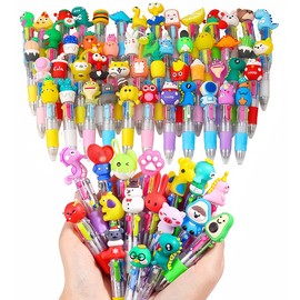50PCS Mini Multicolor Pen in One, 4-in-1 Cute Fun Pens, Ballpoint Pens for Birthdays and Parties, Fun Bulk Gifts Assorted Ink Kawaii Pen (Cartoon Style Random)
