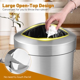 S AFSTAR Corner Trash Can 16 Gallon/60 L, Kitchen Garbage Can, Large Open Top Touchless Rubbish Can, Anti-Slip Bottom, Triangular Waste Bin, Stainless Steel Trash Bin for Bathroom Kitchen Bedroom