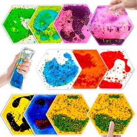 Qoytqoy Squishy Liquid Sensory Gel Tiles 9 Packs - Hexagon Liquid Sensory Toys for Stress Relief & Fidget Fun, Washable Sensory Floor Tiles for Toddles 3+ Home, Classroom, Travel