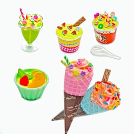 DIY Mini Food Play Toy Making Material Kit Simulation Cream Food Play Kitchen Pretend Play Food Set for Kids Aged 8+ to Make Your Food Not Edible (Ice Cream Set)
