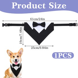 Dog Bowtie Collar, Formal Dog Tuxedo Dogs Prince Collar With Bow Tie Pet Wedding Bandana Adjustable Pet Birthday Wedding Tux Outfit for Large and Medium Dogs