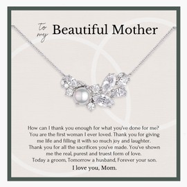 Gift for mom from son on wedding day • Mother of the groom gift from groom • Pearl necklace for mom from son wedding • Gift box poem
