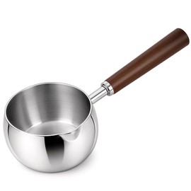 17oz Stainless Steel Sauce Pot with Heat Resistant Wooden Handle, Butter Warmer Milk and Coffee Warmer, Chocolate Melting Pot, Mini Sauce Pan for Coffee