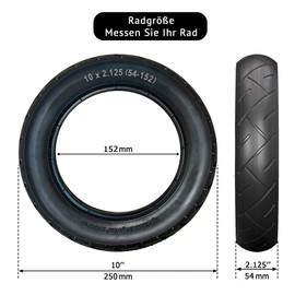 10 x 2.125 (54-152) Tyre with Profile A-1031 Including Hose with Stainless Steel Angle Valve 45° AV - Includes 2 Mounting Levers, Compatible with Wheels 54-152 Tyres for Prams, Prams, Bicycles,