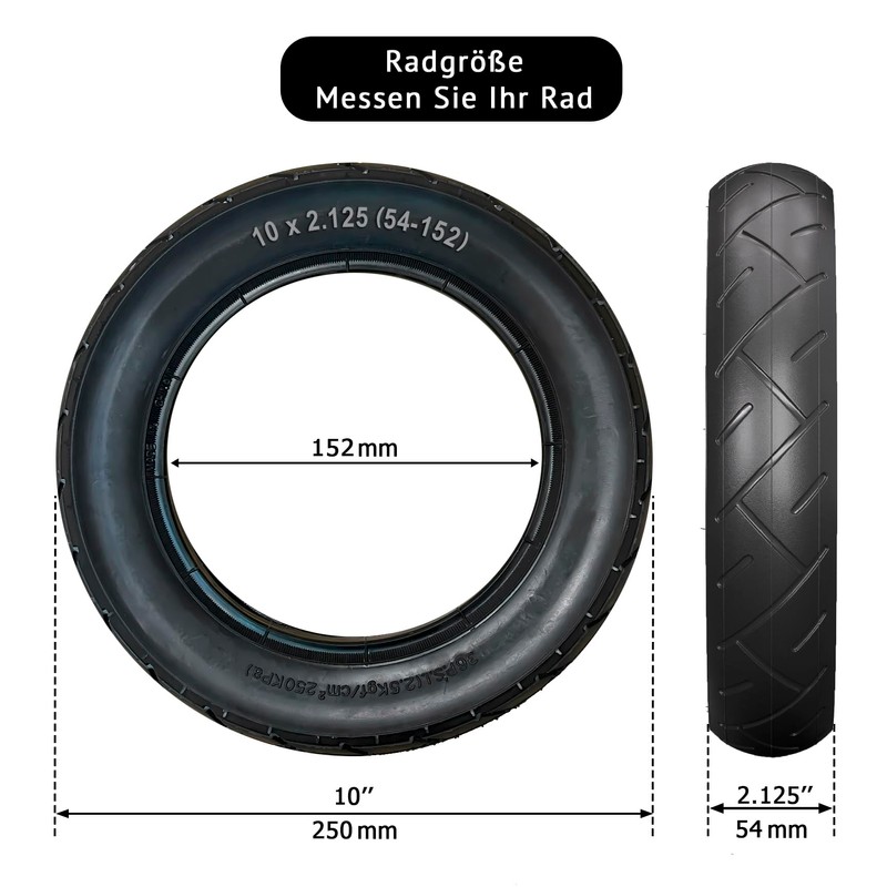 10 x 2.125 (54-152) Tyre with Profile A-1031 Including Hose