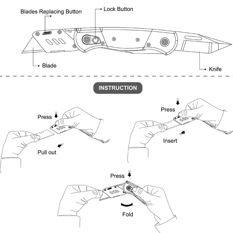 Folding Utility Knife with Sheath and 10 Razor Blades, Heavy