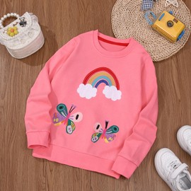 Gumyoss Girls' Clothing Set Long Tops Children's Clothing Cotton Long Sleeve Sweatshirt Top + Leggings 2-Piece Outfits Set Size 92-122, Pink/rainbow