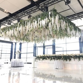 U'Artlines 36 Pack (Total 139 Feet) Artificial Fake Wisteria Vine Rattan Hanging Garland Silk Flowers String Home Party Wedding Decor (36, White)