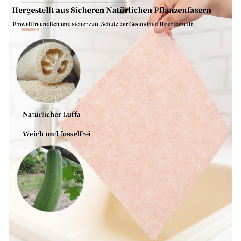 DAWOOWF Pack of 10 Natural Loofah Fibre Kitchen Cloths, Reusable