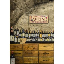 schilderkreis24 Tin Sign Funny Saying "Schade, DASS Man Wein. streicheln" Decorative Sign Gift Idea Retro Funny Gift for Birthday Christmas Wine Cellar Wine Bar Wine Arbour 28 x 12 cm