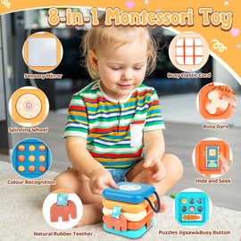 ZCOINS Montessori Toys for 1 Year Old, Busy Activity Cube for toddlers ages 1 to 3, Educational Developmental Learning Toy for Travel Companion & Birthday Gift for Boys and Girls