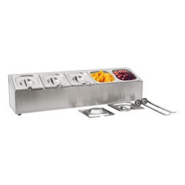 Spice Rack, Countertop Stainless Steel Organizer Stand Shelf with 5 Pans, Large Storage Capacity Inclined Holder w/ Practical Lid, Portable Spice Rack Shelf for Organizing Sauces, Coffee Beans