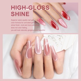 RARJSM Cat Eye Gel Nail Polish Set with Magnet Stick 9D Galaxy Velvet Silver Glitter Nude Purple Pink Red Champagne Gold Brown 6 Colors Ice Jelly Gel Polish UV LED Curing Requires Soak Off Home Salon