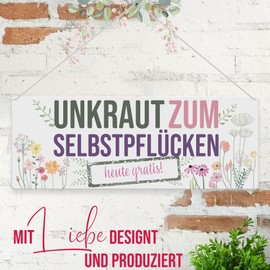 PR Print Royal Metallschild für den Garten - Unkraut zum selbstpflücken - Geschenk für Gärtner, Gartenschild für draußen, Outdoorschild aus Aluminium | Wetterfest, 24x9 cm