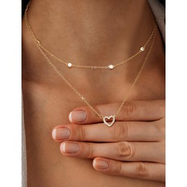 CASSIECA Pack of 2 Heart Necklaces Women's 925 Silver Chain Heart for Women Girls Cute Silver Chain Ladies with CZ Heart Pendant Silver Gold Rose Gold Heart Chain Jewellery Christmas Birthday Gifts