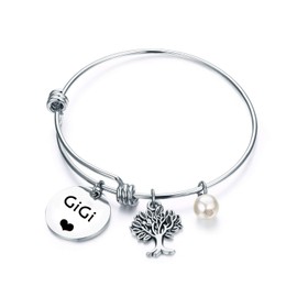 TGBJE Gigi Bracelet Hand Stamped Wire Bangle Great Grandma Gift With Family Tree (GIGI Bracelet)
