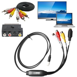 USB 2.0 Video Capture Card, Audio Video Capture Card, RCA to USB Video Converter Grabber, Video Grabber for PC, TV, Tape Player, Camcorder, Compatible with Mac OS X or Windows