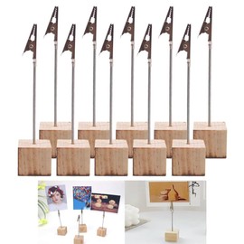 10 Pecs Memo Clip Holder and Message Clip Holder, Vertical Note/Photo Holder with Alligator Clip and Pine Base for Office/Wedding/Party/Home Decoration