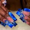 Extra long Press on Nails Curved Nail Tips Blue French