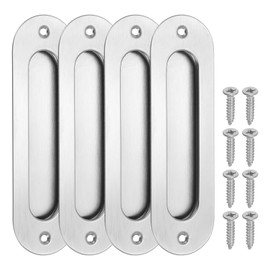PATIKIL Recessed Finger Flush Pulls 5" 4 Pcs Pocket Door Handles Arc Sliding Closet Door Pulls Barn Hardware Set with Screws for Home Bathroom,Silver