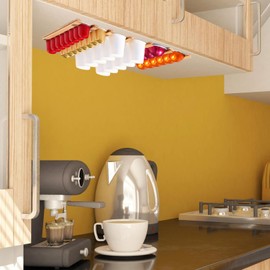 VOMELON K Cup Holder,Wooden Coffee Pod Holder,10 PCS Under Cabinets Wall Mounte Vertically/Horizontally,Coffee Pod Storage for Coffee Shop Desktop Office and Kitchen, Bamboo Wood