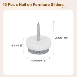 uxcell Nail-on Furniture Sliders, 40Pcs Nail-on Felt Pads Round Chair Table Feet Pads Chair Leg Floor Protectors for Hardwood Floors (White, 20mm/0.79")