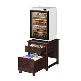 Rresyet Mini Fridge Stand with Movable Drawer, Heavy Duty Fridge Stand with Lockable Wheels, Storage Cabinet for Dorm, Kitchen, Living Room, Refrigerator Stand for Mini Fridge