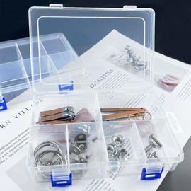 Gentpovth Universal Sorting Boxes, Pack of 2, 8 Grids, Practical Storage Box with Lid, Small Parts Organiser, with Adjustable Compartments, for Beads, Plastic Seeds, Screws and Jewellery