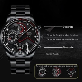 Unbranded Stainless Steel Luxury Quartz Wristwatch Calendar with cross necklace
