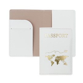 FuninCrea Passport Holder, PU Leather Passport Cover Travel Wallet with Multiple Slots, Slim Passport Wallet with Golden Pattern for Passport, Business Cards, Credit Cards, Boarding Passes (White)