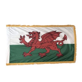 3x5' Wales Indoor Flag with Pole Hem and Gold Ornamental Fringe, Made in USA