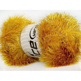 Large 100 Gram Skein Gold Eyelash Dazzle Metallic Eyelash Yarn