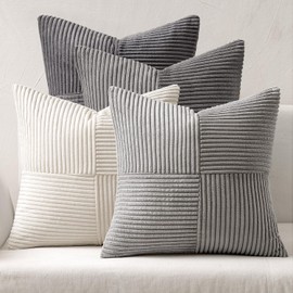 MIULEE Neutral Grey Decorative Throw Pillow Covers 20x20 Inch Set of 4 Modern Farmhouse Corduroy Cushion Cases Striped Patchwork Pillow Cases for Couch Sofa Bedroom Home Decor