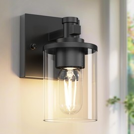 L LOHAS LED 1 Light Bathroom Vanity Light, Black Bathroom Light Fixture Over Mirror, Modern Lighting Fixtures with Clear Glass Shade, Vintage Vanity Lights for Bathroom, Mirror, Hallway