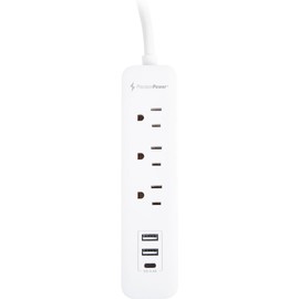Precision Power 3 Ft Surge Protector Power Strip | 3 AC Outlets with 3 USB Charging Ports