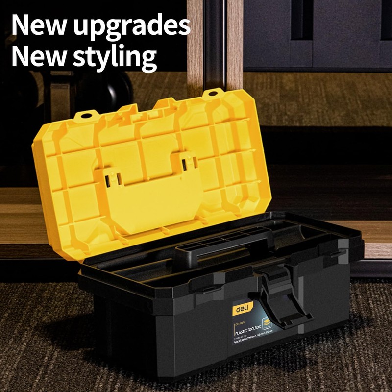 DELI 12 Inch Plastic Tool Box with Handle, Removable Tray,