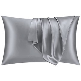 Maple&Stone Satin Pillowcase for Hair and Skin, Pillow Cases with Envelope Closure, 2 Pack Soft Pillow Cover Light Grey, King 20"x40"