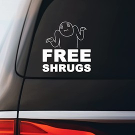 Free Shrugs Sticker Decal Notebook Car Laptop 5.5"x2.75" (White)