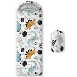 HOSIMA Kids Sleeping Bag for Boys Girls,Planet Dinosaurs Print-Lightweight Warm Portable Outdoor Indoor-Waterproof Cold Weather Resistant Sleeping Bag for Camping Hiking(Planet)