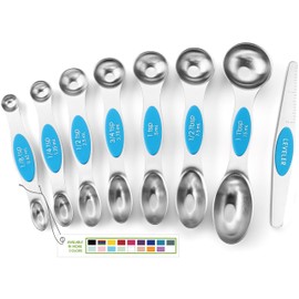 Spring Chef Stainless Steel Magnetic Measuring Spoons Set of 8 with Leveler, Nesting Teaspoon & Tablespoon Measuring Spoons for Dry and Liquid Ingredients, Kitchen Gadgets for Baking & Cooking - Teal