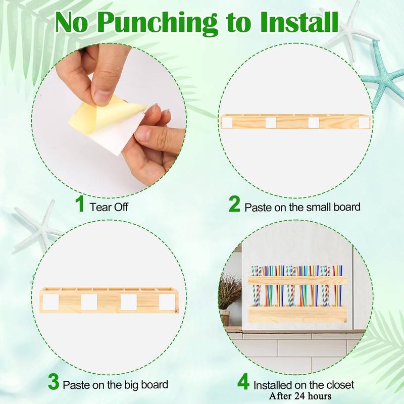 Anglekai 1+18PCS Wooden Straw Holder for Cabinet, Detachable Cupboard Straw