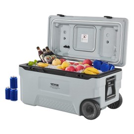 VEVOR Portable Cooler, 74 QT Wheeled Cooler with Ice Retention, Heavy-Duty Handles and Cup Holder, Lightweight Rigid Material, Suitable for Family Picnics and Long Trips