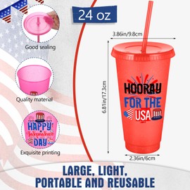 Skylety 24 pcs 4th of July Plastic Cups 24 oz Patriotic Tumbler Lids Straws Memorial Day Party Favors Independence Day Party Decoration Supplies, Dark Blue