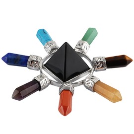 Rockcloud Pyramid & 7 Chakra Points Energy Generator,Reiki Healing Crystal Stone,Black Obsidian